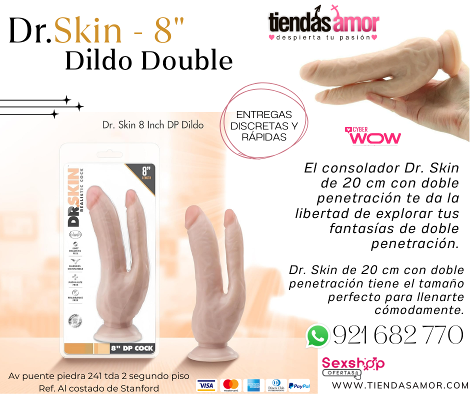 Dr. Skin - 8" Dildo DobleDr. Skin DP Cock de 20 cm con doble
